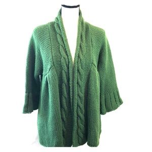 Cejon green cable knit cardigan 3/4 sleeves M/L